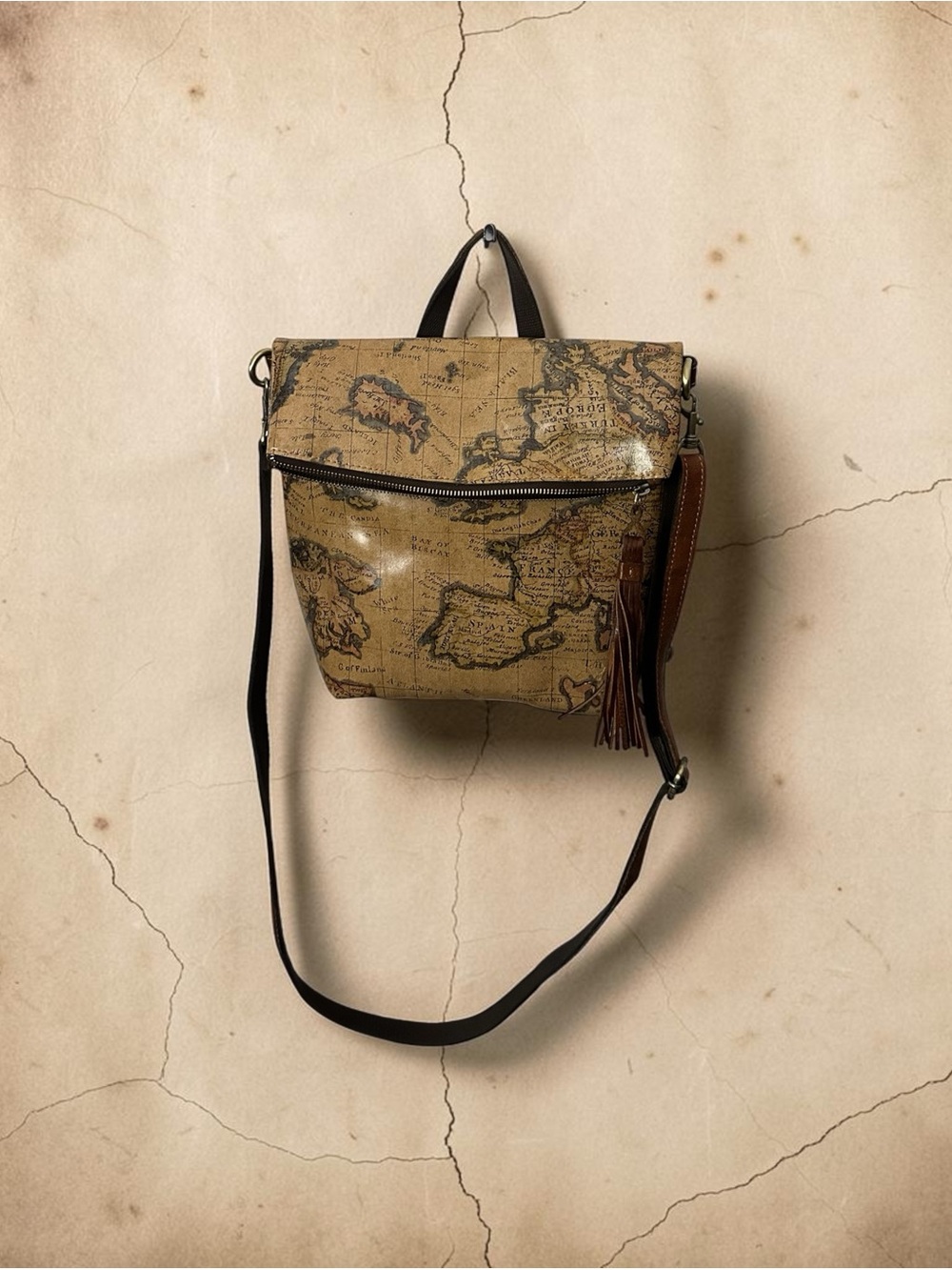Patricia Nash Luzille Convertible Backpack Leather European Map Tote